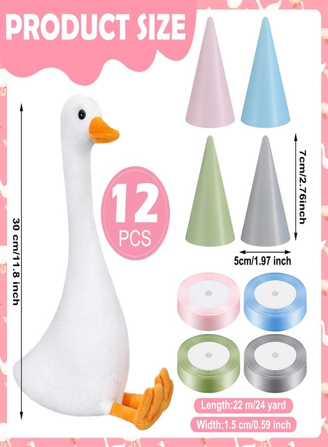 Blueweenly 12 Sets 11.8 Inch Silly Goose Birthday Decor Girl Boy 1st Adopt a Goose Party Favor Gift Plush Stuffed Animal with Mini Party Hat and Ribbon for Christmas Birthday Gift(Cuddly Style) - Image 2